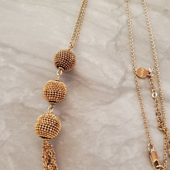 ✨ Chico's Gold Beaded Ball Chain Tassel Pendant Necklace ✨ - Picture 3 of 8